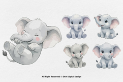 15 Bundle Watercolor Elephant Cute Happy Animal Wildlife Product Image 6