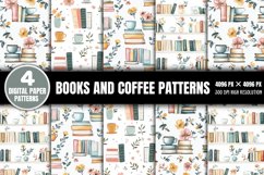 Books and Coffee Digital Paper Patterns PNG Product Image 1