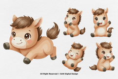 15 Bundle Watercolor Baby Horse Foal Pony Herd Stallion Product Image 6