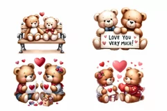 20 Teddy bears couple Valentine watercolor clipart Product Image 6