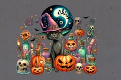 Watercolor Halloween Spooky Cat PNG sublimation Product Image 3