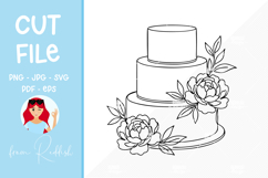 Floral birthday cake Line Art Cut File Product Image 1