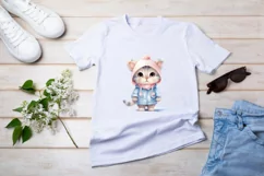 Winter Cute Pink Cat Watercolor Sublimation PNG Product Image 2