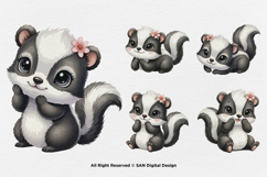 15 Bundle Watercolor Skunk Girl Cute Stripe Forest Animal Product Image 6