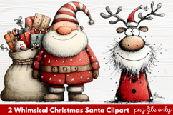 2 Whimsical Christmas Santa Clipart | Cute Santa PNG Product Image 1