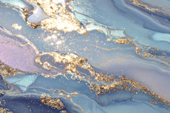 Swirling blue and gold patterns on a textured surface Product Image 1