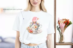 Watercolor gnome in a mug of tea with cookies, Gnome PNG Product Image 6