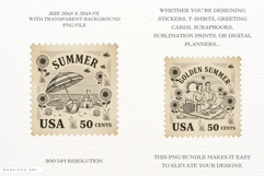 Vintage 1950 Summer Postage Stamps PNG Clipart Product Image 2