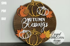 Autumn Blessings Door Hanger SVG | Autumn Pumpkins Sign SVG Product Image 1