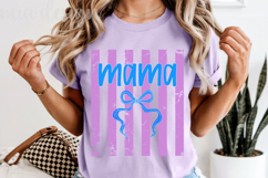 Striped Mama PNG, Blue Coquette Bow Distressed Sublimation Product Image 5