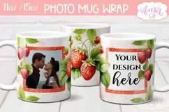 Strawberry photo mug wrap PNG, picture mug template PNG Product Image 2