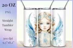 Christmas Sublimation Tumbler Design, Watercolor Cute Angel Product Image 1