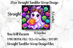 Neon Cute Ghost 20 OZ Skinny Tumbler Wrap Sublimation PNG. Product Image 5