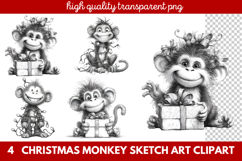 Christmas Monkey Sketch Art Clipart | Hand-Drawn Holiday Product Image 1