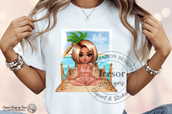 Relax Yoga Beach Meditation Design, Wellness Chibi girl PNG Product Image 7