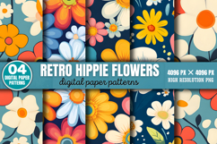 Retro Hippie Flowers Pattern Papers PNG Product Image 1