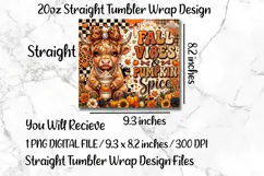 Fall Highland Cow 20 OZ Skinny Tumbler Wrap Sublimation Png. Product Image 5
