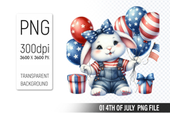 4th Of July Bunny Sublimation Clipart PNG Design Product Image 1