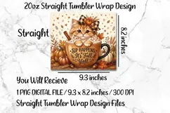 Pumpkin Spice Cat 20 OZ Skinny Tumbler Wrap Sublimation PNG. Product Image 5