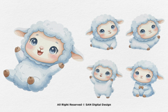 15 Bundle Watercolor Blue Cute Sheep Cute Baby Lamb Kids Product Image 6