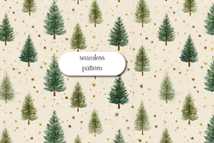 Christmas Tree Seamless Pattern with Golden Stars Product Image 1
