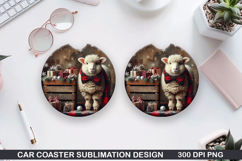 Sheep Car Coaster Sublimation| Christmas Coaster PNG Product Image 1