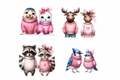 Valentine’s Day Couple Wildlife Watercolor Clipart Product Image 6