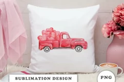 Watercolor vintage red truck Valentine Product Image 6