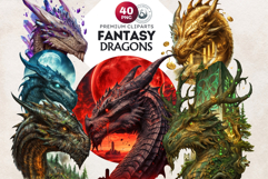 Fantasy Dragons Clipart Set, dragon PNG, Fantasy PNG Product Image 1