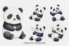 15 Bundle Watercolor Baby Panda Animal Black White Bear Cute Product Image 6