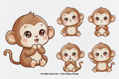 15 Bundle Watercolor Baby Monkey Animal Primate Banana Kids Product Image 6