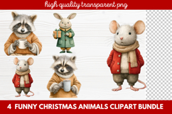 4 Funny Christmas Animals Clipart | Cute Holiday Animal PNG Product Image 1