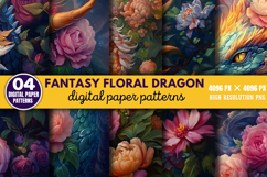 Fantasy Floral Dragon Digital Paper PNG Product Image 1