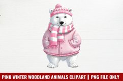 Pink Winter Woodland Animals Clipart Bundle PNG Product Image 7