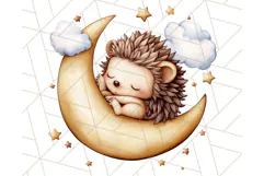 Sleeping Baby Animals PNG, Moon and Stars Nursery Clipart Product Image 2