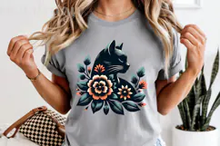 Folk Art Black Cat PNG, Floral Botanical Sublimation Product Image 5