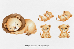15 Bundle Watercolor Cute Lion Family Happy King Jungle Product Image 6
