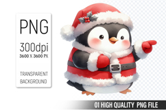 Christmas Penguin in Santa Outfit Clipart, High-Quality PNG Product Image 1