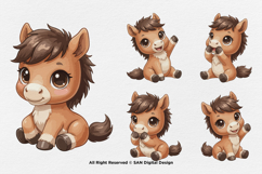 15 Bundle Watercolor Brown Cute Horse Baby Foal Pony Unicorn Product Image 6