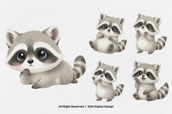 15 Bundle Watercolor Cute Raccoon Baby Animal Forest Lovely Product Image 6