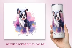 Watercolor Dog Sublimation Tumbler Wrap | 20 oz Straight Png Product Image 2