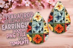 Radiant Floral Sublimation Teardrop Earring Design PNG Product Image 1
