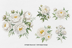 15 Bundle Watercolor White Peony Flower Ivory Wedding Product Image 6
