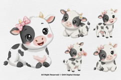 15 Bundle Watercolor Cute Cow Girl Black White Buffalo Milk Product Image 6