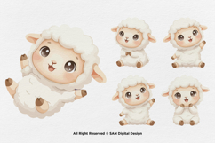 15 Bundle Watercolor Chibi Sheep Cute Farm Baby Lamb Kids Product Image 6