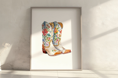 Watercolor Cowgirl Cowboy Boots Print Product Image 6