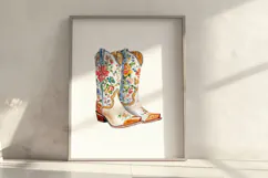 Watercolor Cowgirl Cowboy Boots Print Product Image 6