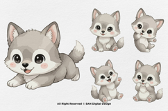15 Bundle Watercolor Baby Wolf Nigh Animal Wildlife Kids Product Image 6