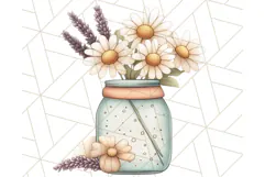 Flowers in Glass Jars PNG, Rustic Floral Watercolor Clipart Product Image 2