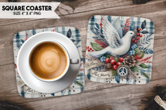 Dove, Birds &amp; Others, Buffalo Plaid Square Coaster PNG Product Image 1
